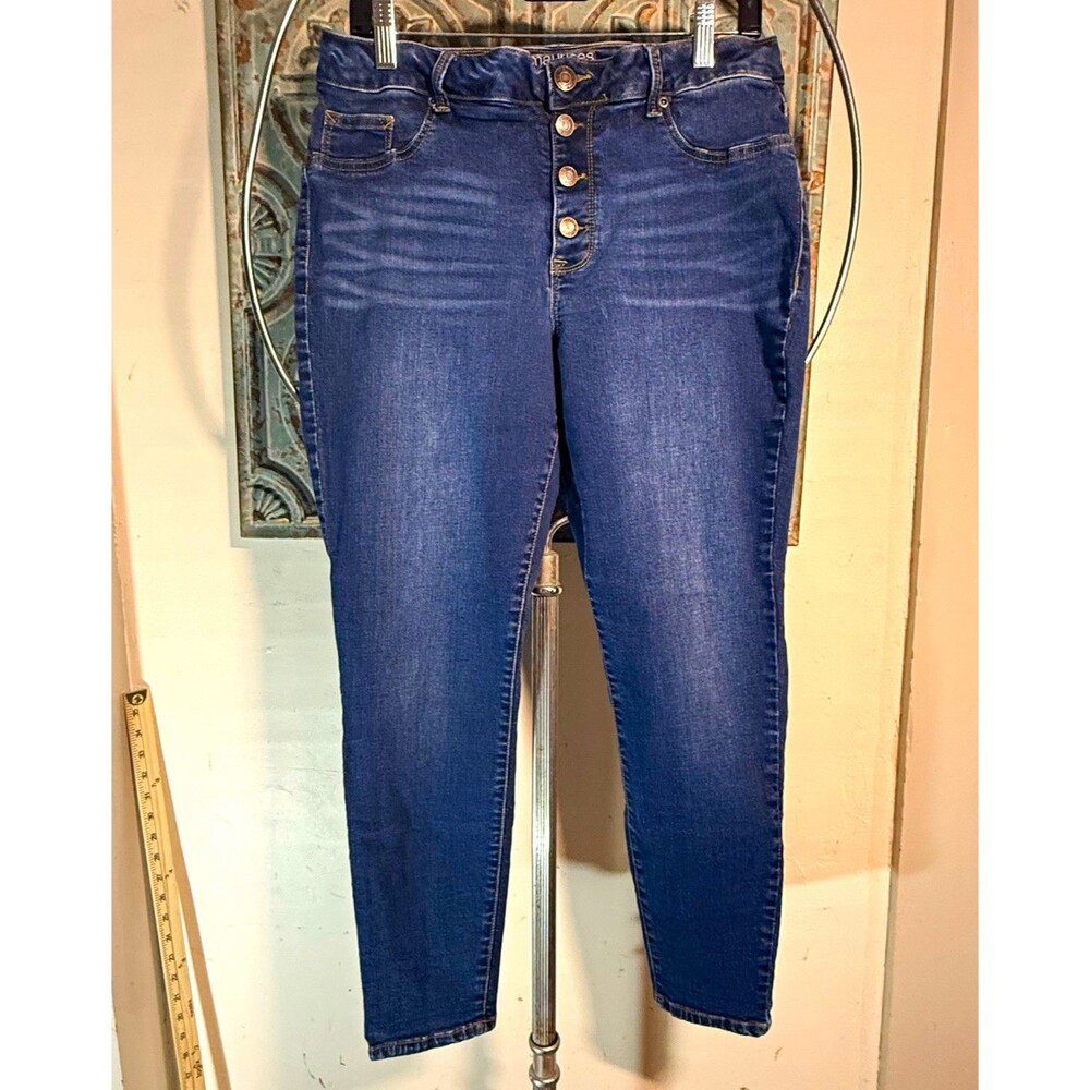 maurices Women's Blue High Rise Dark Wash Skinny Button Fly Stretch Jeans L